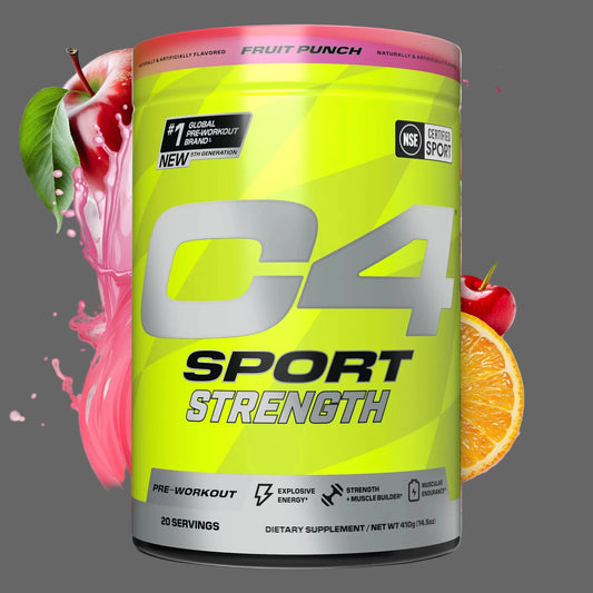 Cellucor C4 Sport Strength Pre Workout Powder - NSF Certified for Sport - Beta-Alanine Creatine 200mg Caffeine - Sugar Free Energy Supplement for Men & Women - Fruit Punch 20 Servings