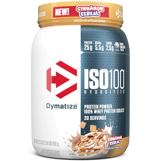 Dymatize ISO100 Hydrolyzed Protein Powder 100% Whey Isolate Cinnamon Cereal 20 Servings Gluten-Free